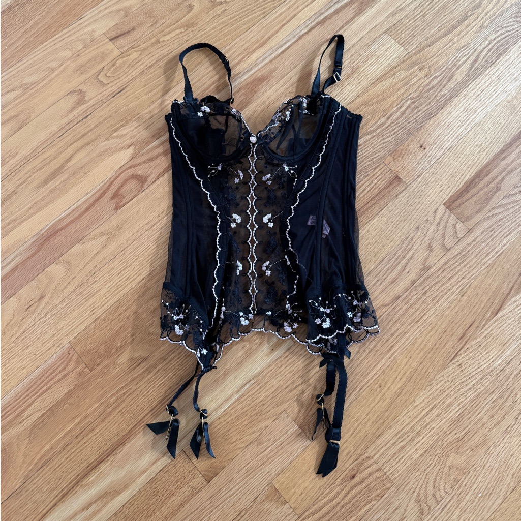 Agent Provocateur Corset Bustier Black Light Pink Florals Mesh